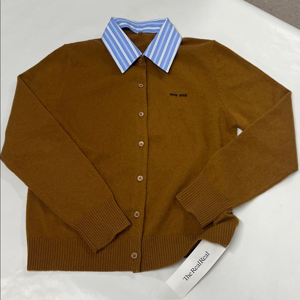 Miu Miu Brown Cashmere Detachable-Collar Cardigan — Size Small (IT 38) - Picture 4 of 7